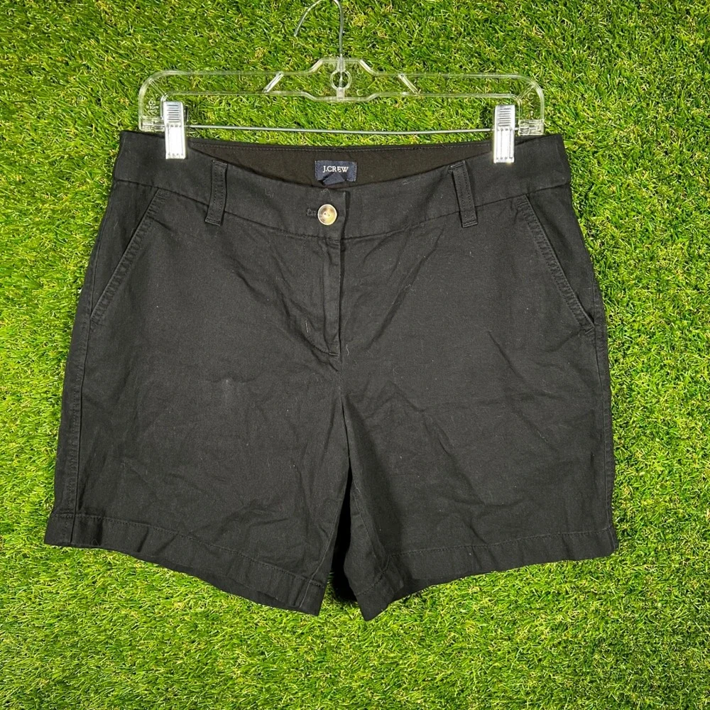 J.Crew‎ Womens Black Chino Shorts Size 6 Mid Rise Cotton Blend Casual